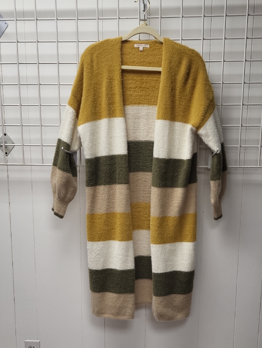 Skies Are Blue Mustard, Olive & Cream Striped Open Cardigan